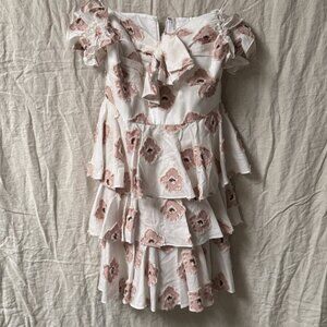 NWT • Caroline Constas • White & Pink Off Shoulder Tiered Mini Dress • XS